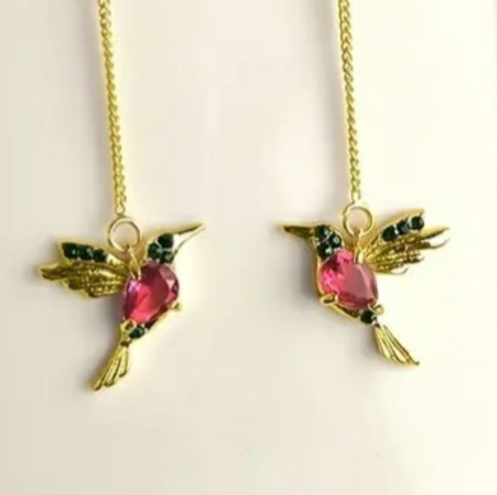 Hummingbird Drop Earrings Goldtone